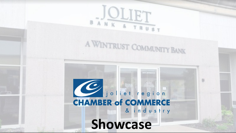 Photo of Joliet Bank and Trust Entrance with Joliet Chamber logo